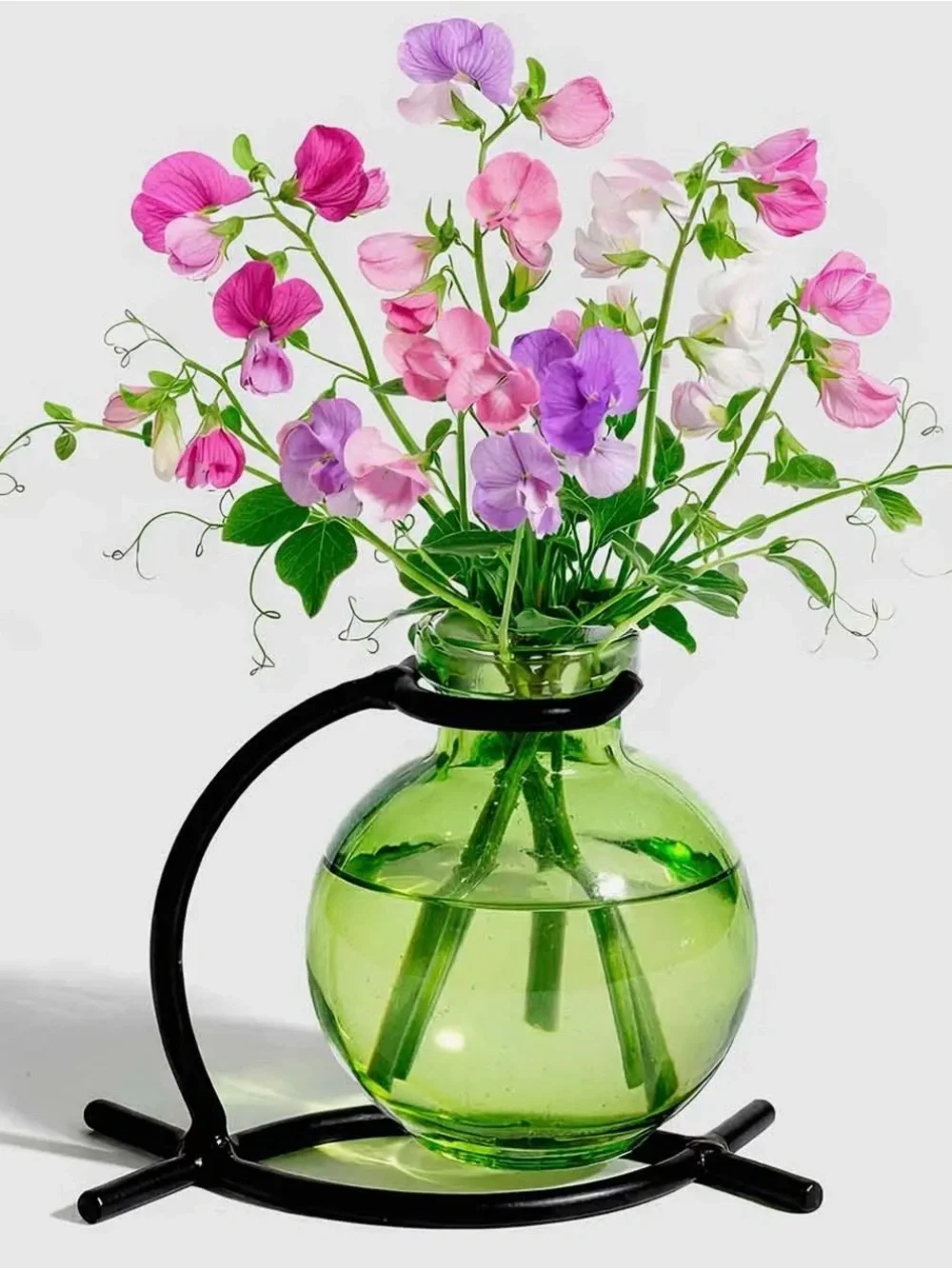 Green Glass Propagation Vase with Black Metal Stand - Home Accents